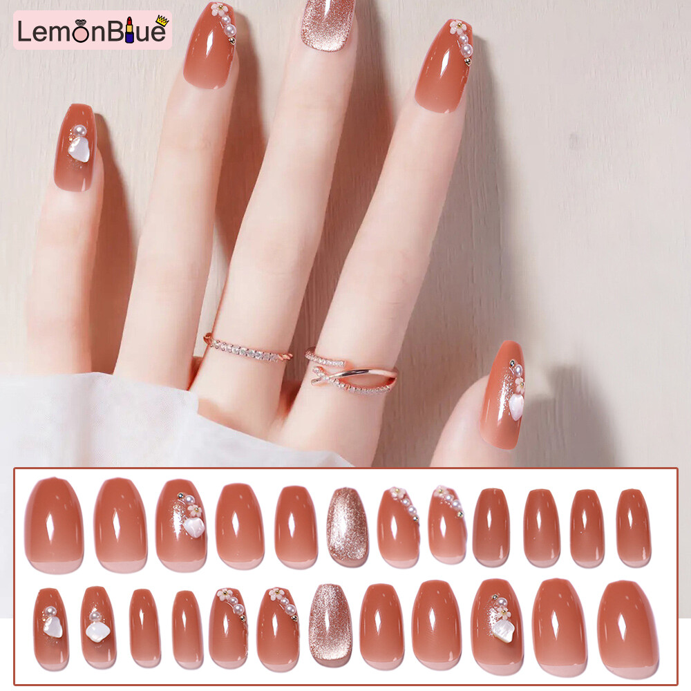 Gambar LemonBlue False Nails Colorful Artificial Full Cover Fake Fingernails for Bride Wedding Artificial Nails For Women Girls Polish Free Manicure Fake Nails