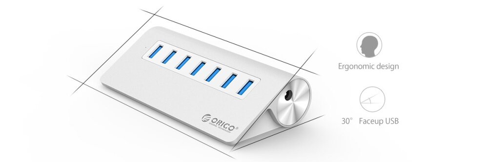 ORICO M3H7-V1 Aluminum Alloy 7 Port USB3.0 HUB with 30W Power Adapter 3