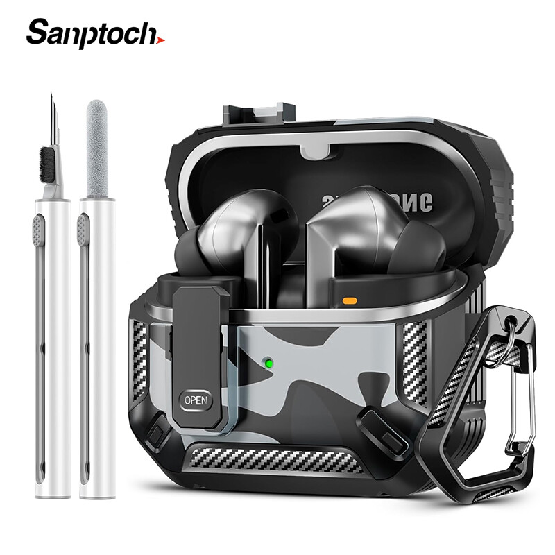 Sanptoch For Samsung Galaxy Buds 3 & Buds 3 Pro Case with Secure Lock Clip & Cleaning kit Full Body Shockproof Cover For Galaxy Buds 3 Pro Camouflage Protection Casing with Lanyard ราคา 123 บาท*ส่งฟรี