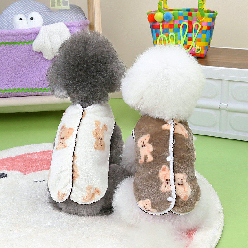 DY yêu thương phong cách Ins quần áo thú cưng Hàn Quốc Dog cardigan mềm mại nhẹ nhàng Shaker flannel Poodle Vest Gấu bông maltese Áo khoác sát nách Puppy da bảo vệ quần áo