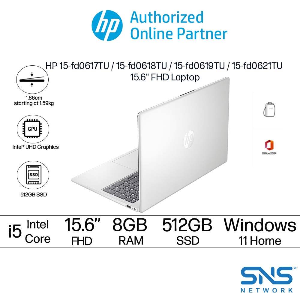 HP 15.6 inch 15-FD0617TU/15-FD0618TU/15-FD0621TU Laptop (Intel Core i5-1334U | 8GB | 512GB SSD | Intel® UHD Graphics | Preinstalled Microsoft Office Home 2024 + 1 Year Office 365 Basic)