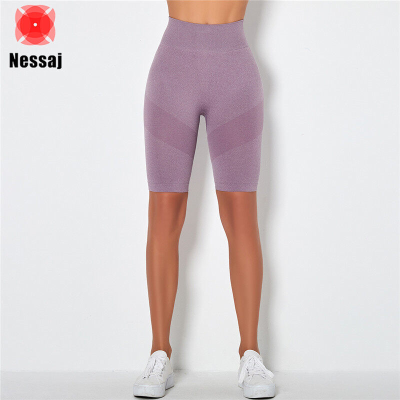 Nessaj quần short tập yoga thể thao cho nữ quần legging tập thể dục chạy bộ không đường may cạp cao quần tập thể dục tập gym