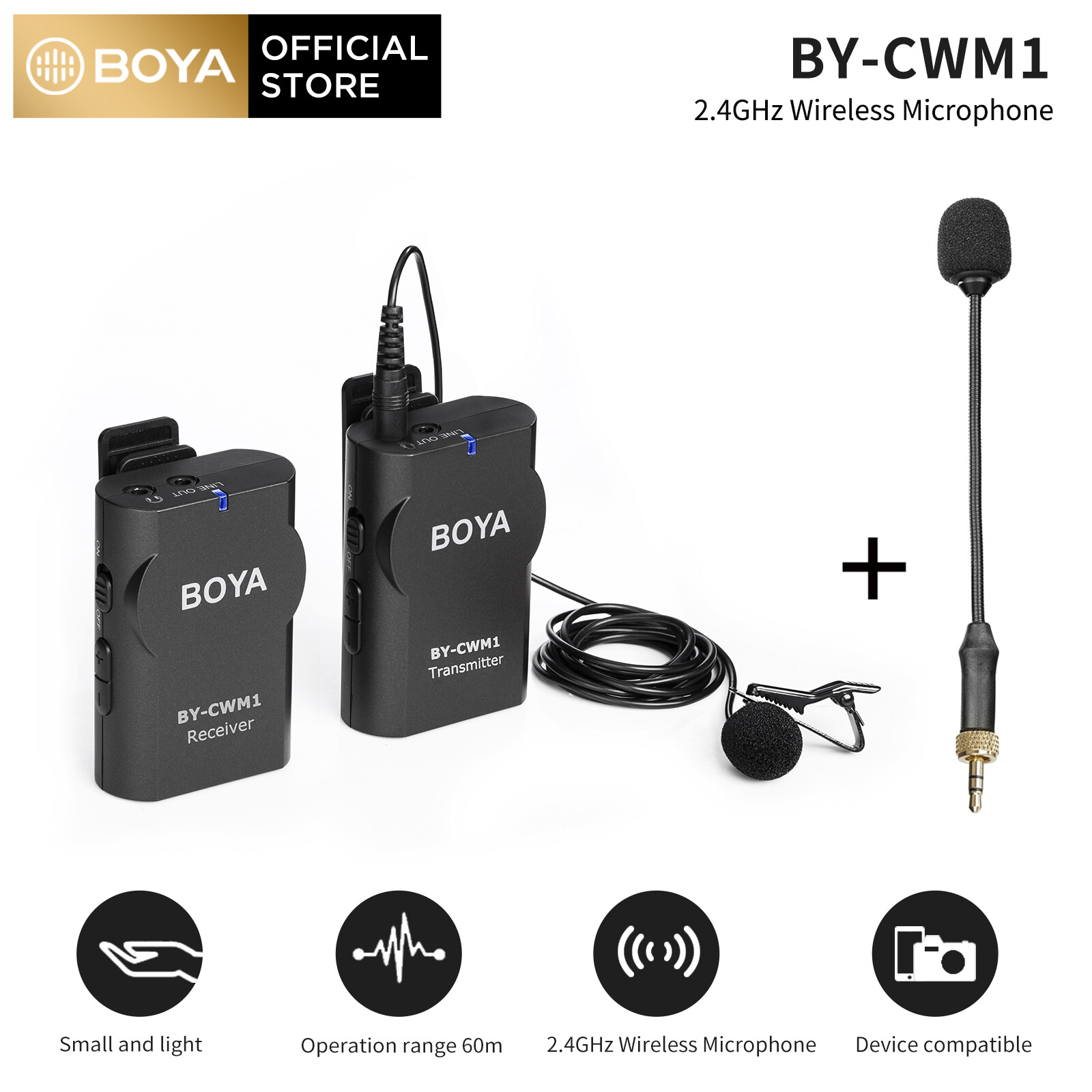 BOYA Hệ Thống Micro Cài Áo Không Dây BY-CWM1 2.4G Tương Thích Với Android IOS Máy Tính Xách Tay Máy Tính Bảng Máy Ảnh DSLR Máy Quay Phim