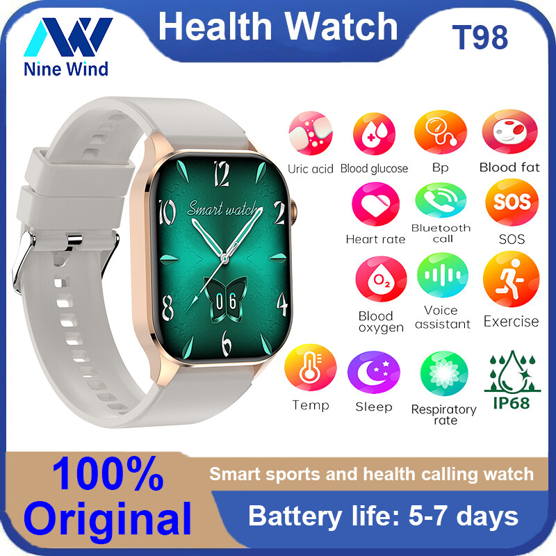 NineWind T98 smart watch, call, AMOLED screen, blood pressure, blood oxygen, body temperature, blood sugar, uric acid, blood lipids, sleep monitoring, health watch ราคา 1,547 บาท*ส่งฟรี