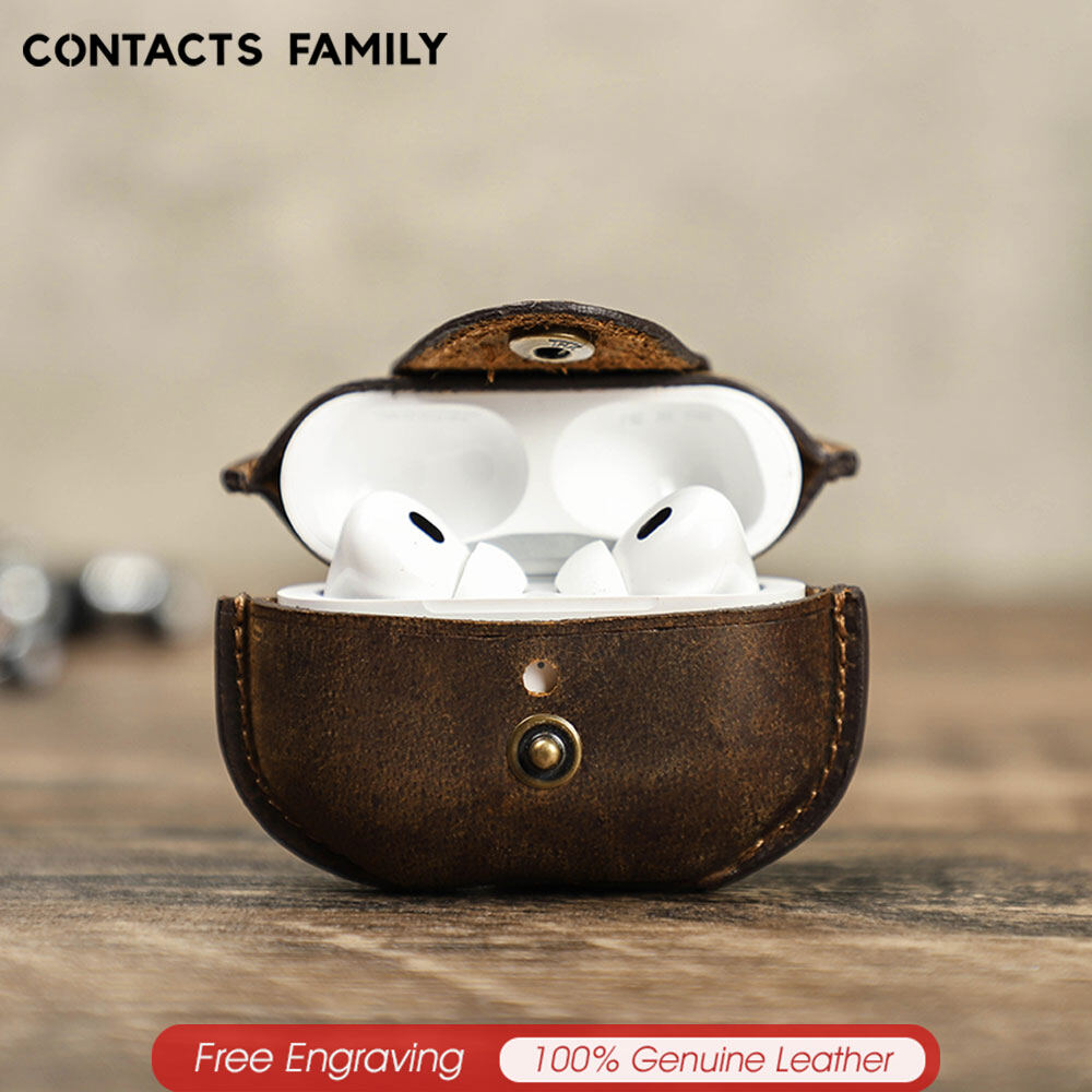 Bao da thật cho airpods pro 2 bao da bò crazy horse có móc hộp tai nghe không dây bluetooth