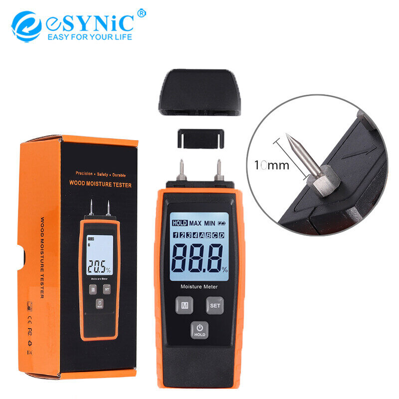 Esynic máy đo độ ẩm gỗ kỹ thuật số máy đo độ ẩm gỗ mini cầm tay di động với màn hình lcd lớn để phát hiện rò rỉ củi, ẩm ướt, độ ẩm và vữa xi măng phạm vi 0% ~ 80%