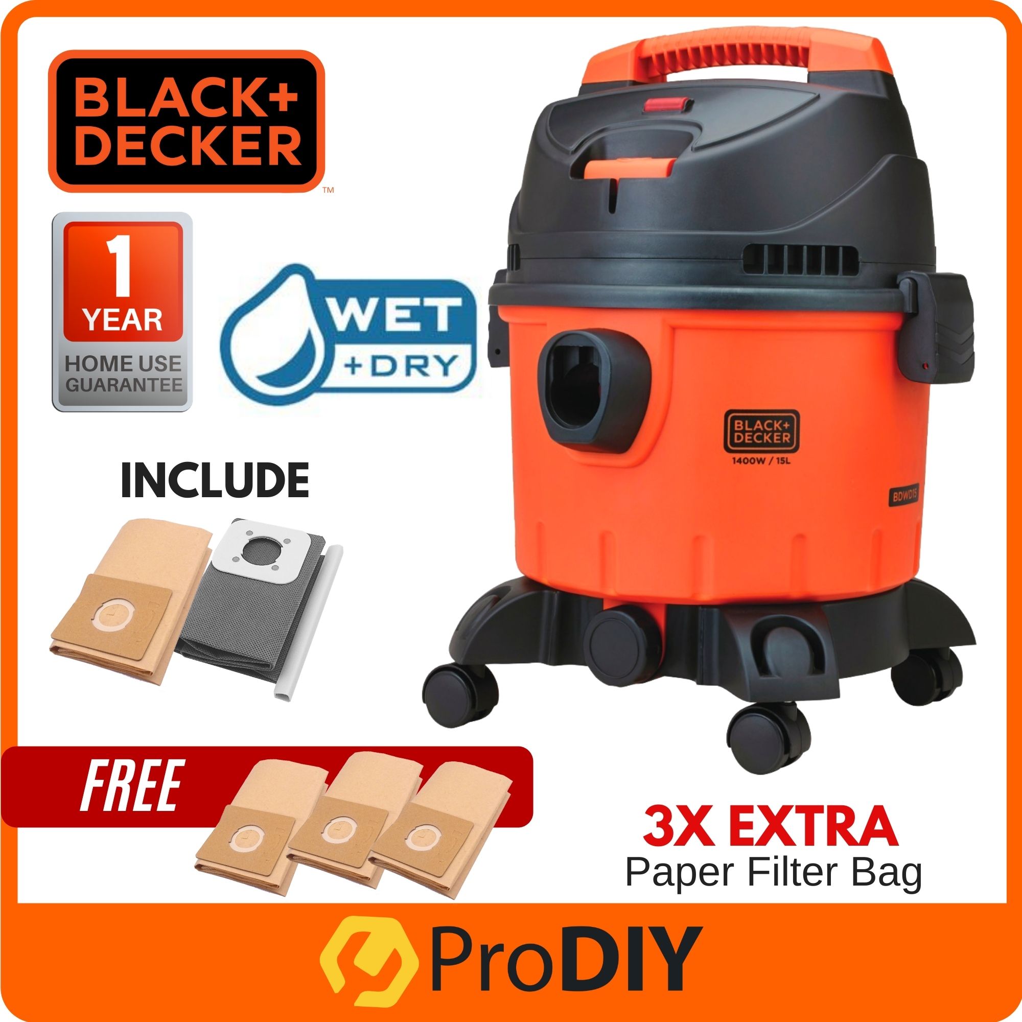 BLACK and DECKER BDWD15 1400w WET \u0026 DRY 