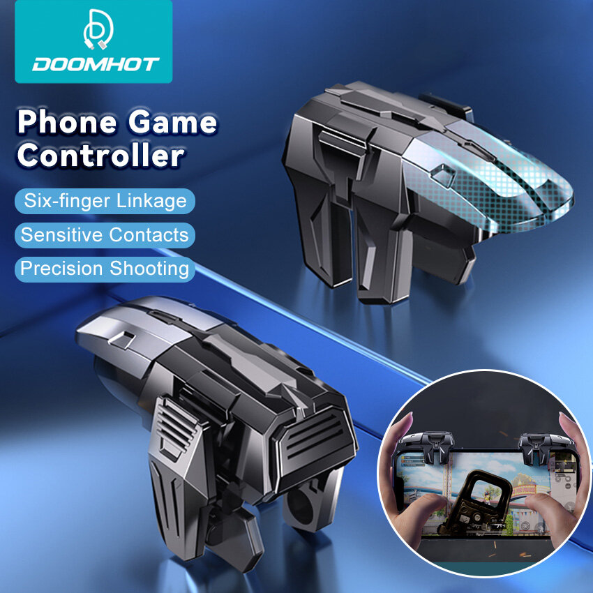 Doomhot tay cầm chơi game tay cầm chơi game trò chơi bắn súng ăn thịt gà phím tắt cần điều khiển kích hoạt 6 ngón tay nút bắn và mục tiêu bộ điều khiển điện thoại di động cho điện thoại thông minh android/ios trò chơi bắn súng