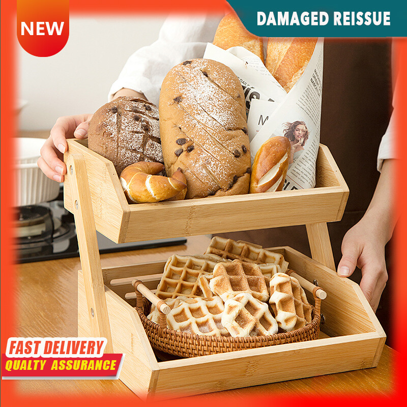 Gambar Multi layer Shelf Fruit Plate Vegetable Drain Storage Bamboo Rack Cake Rack Display Multi function
