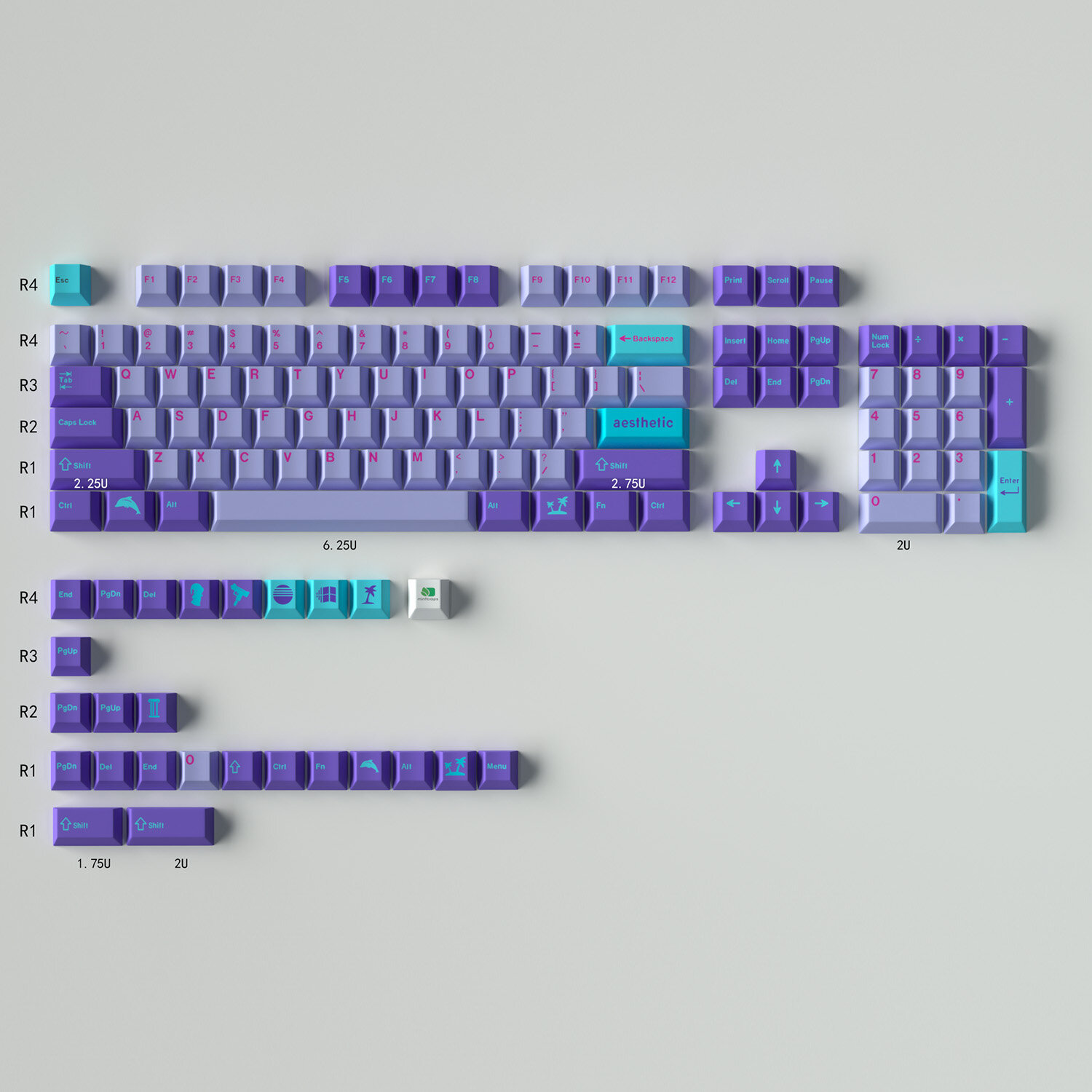 Gmk vaporwave Keycaps 130 Phím Cherry Profile PBT năm mặt thăng hoa Keycaps cho công tắc Cherry MX Bàn Phím Cơ RK61/Anne Pro 2/gk61