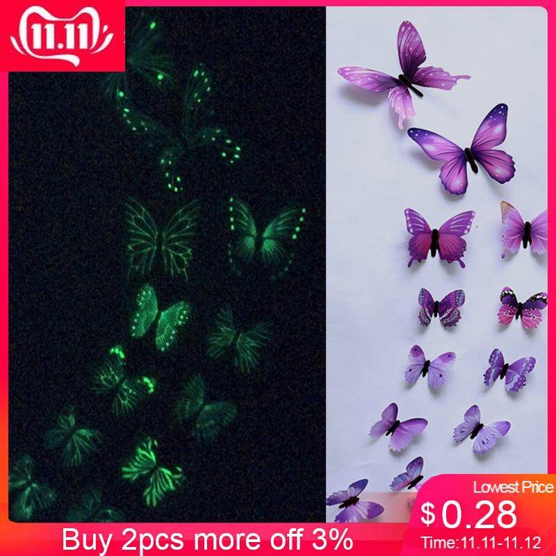 12pcs Luminous Butterfly Design Decal Art Wall Stickers Room Magnetic Home Decor diy stickers stickertjes Wallpaper Decoration