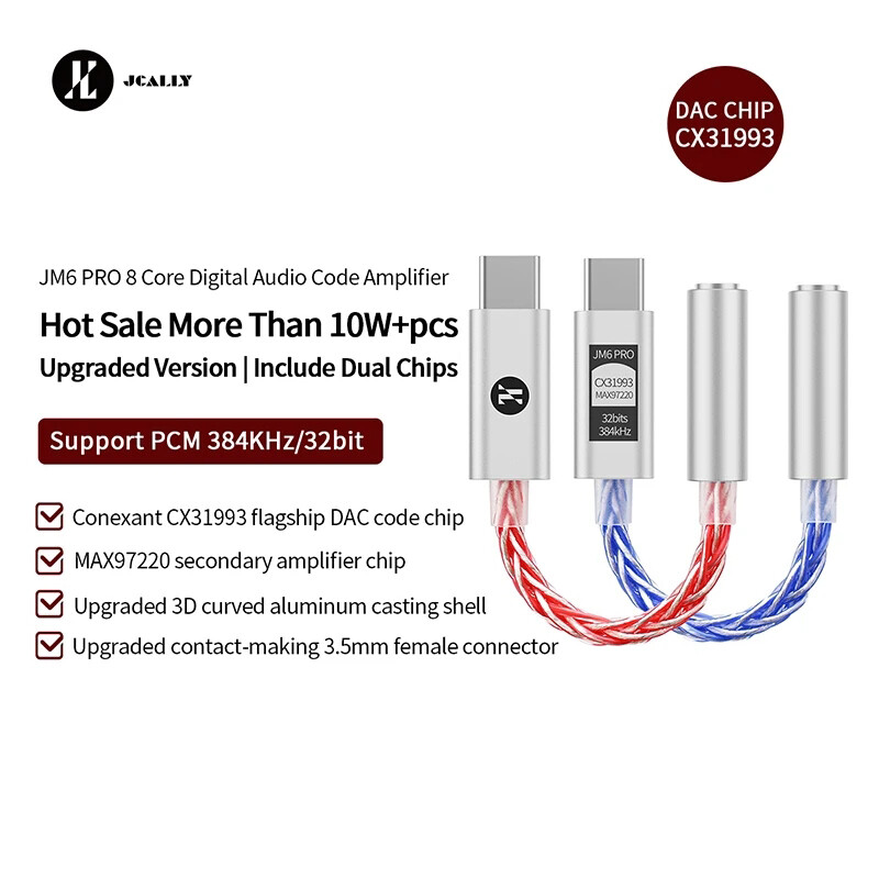 Jcally jm6 pro type-c to 3.5mm cx31993 digital audio portable decoding amp hifi dac type c to 3.5mm lxdac a01 a05