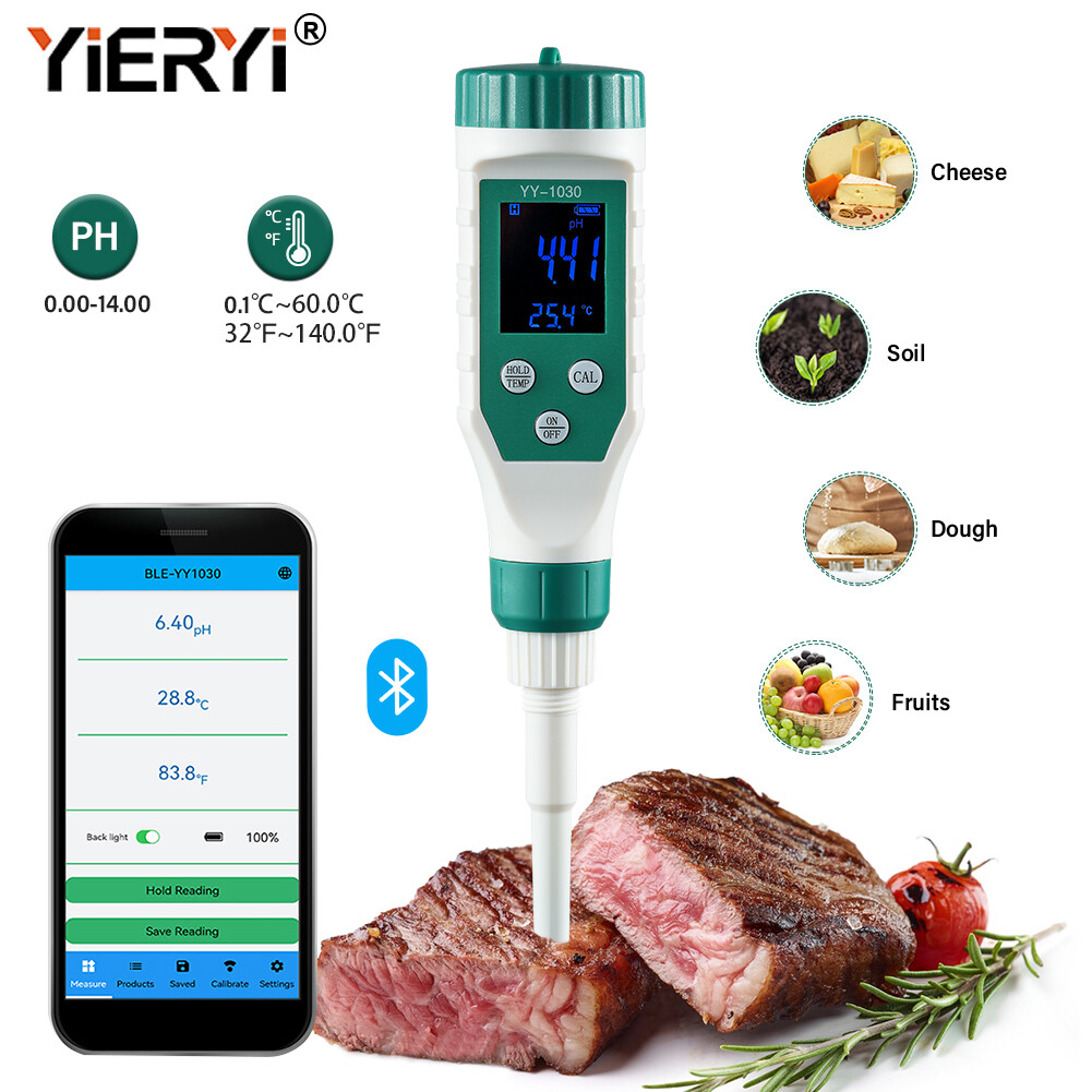 Yieryi máy đo ph chuyên nghiệp bluetooth máy kiểm tra nhiệt độ ph máy kiểm tra chất lượng nước cho bể cá, nước uống, hồ bơi, thịt, đất, phô mai, thủy canh