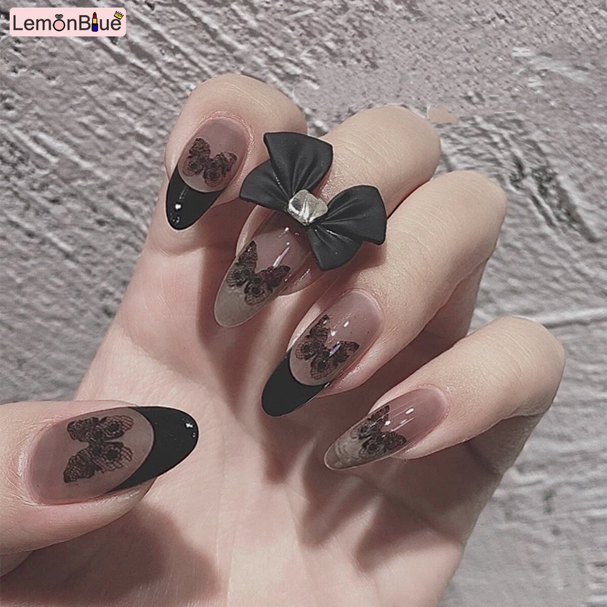 Gambar LemonBlue 24PCS Pink Long Press on Nails Cute Bear   Pearl Design Fake Nails Full Coverage Artificial Nail Patch for Women   Girl