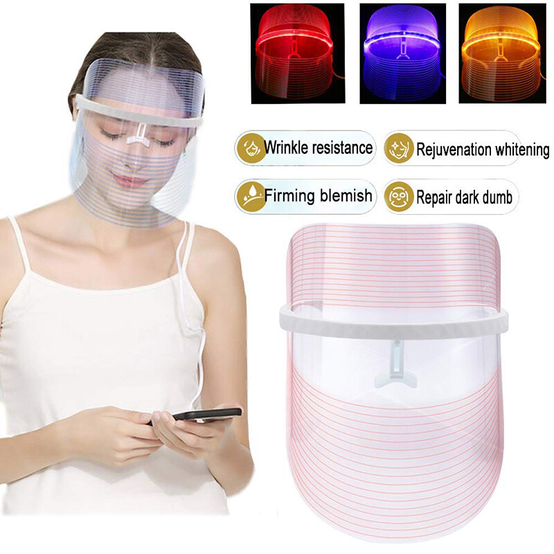 Gambar ????3 Colors LED Light Led Facial Mask Therapy Face Mask Anti aging Anti Wrinkle Beatuy Tools Facial SPA Instrument Be