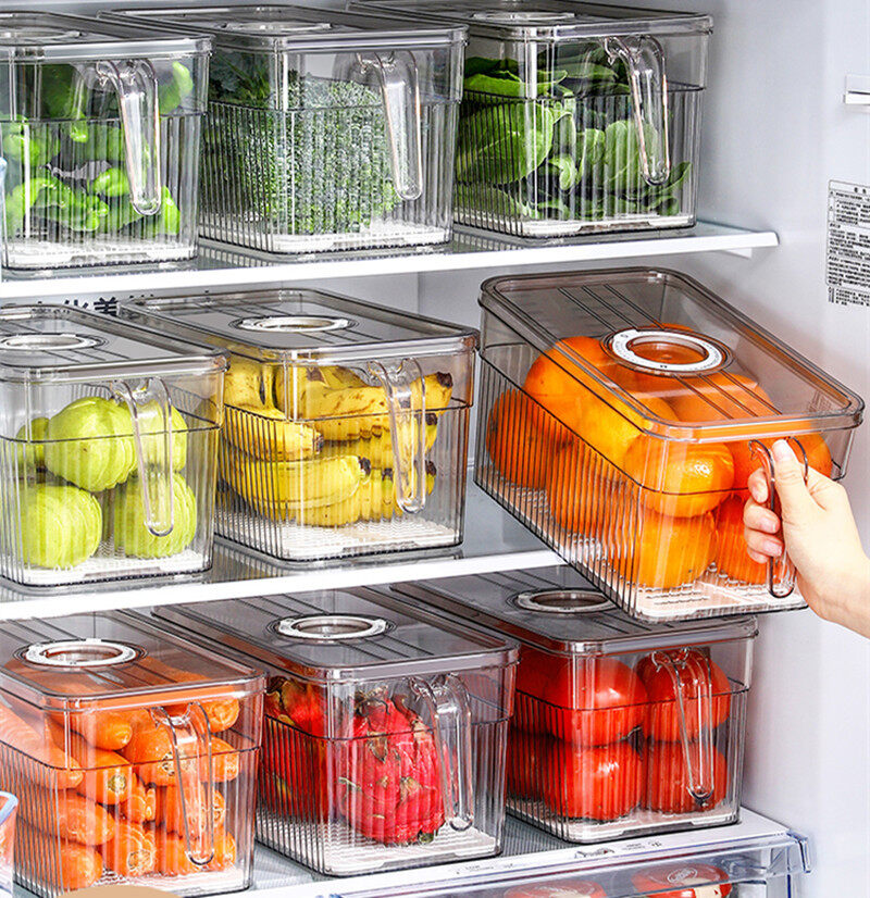 Gambar ?? Ready Stock?? Timing Refrigerator Fresh Storage Box Drainable Fruit and Vegetable Egg Storage Box