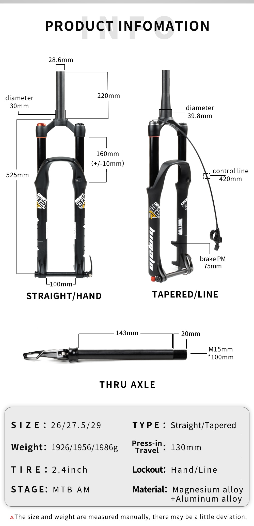 HIMALO MTB Suspension air fork Travel 