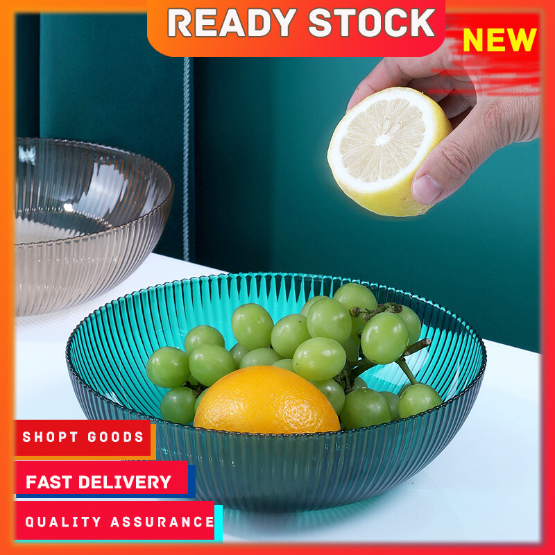 Gambar ?? Ready Stock ?? Chinese style Transparent Thickened Plastic Fruit Plate Kitchen Living Room Sleek And Easy To Clean Fruit Plate Simple Flat bottomed Fruit Basket
