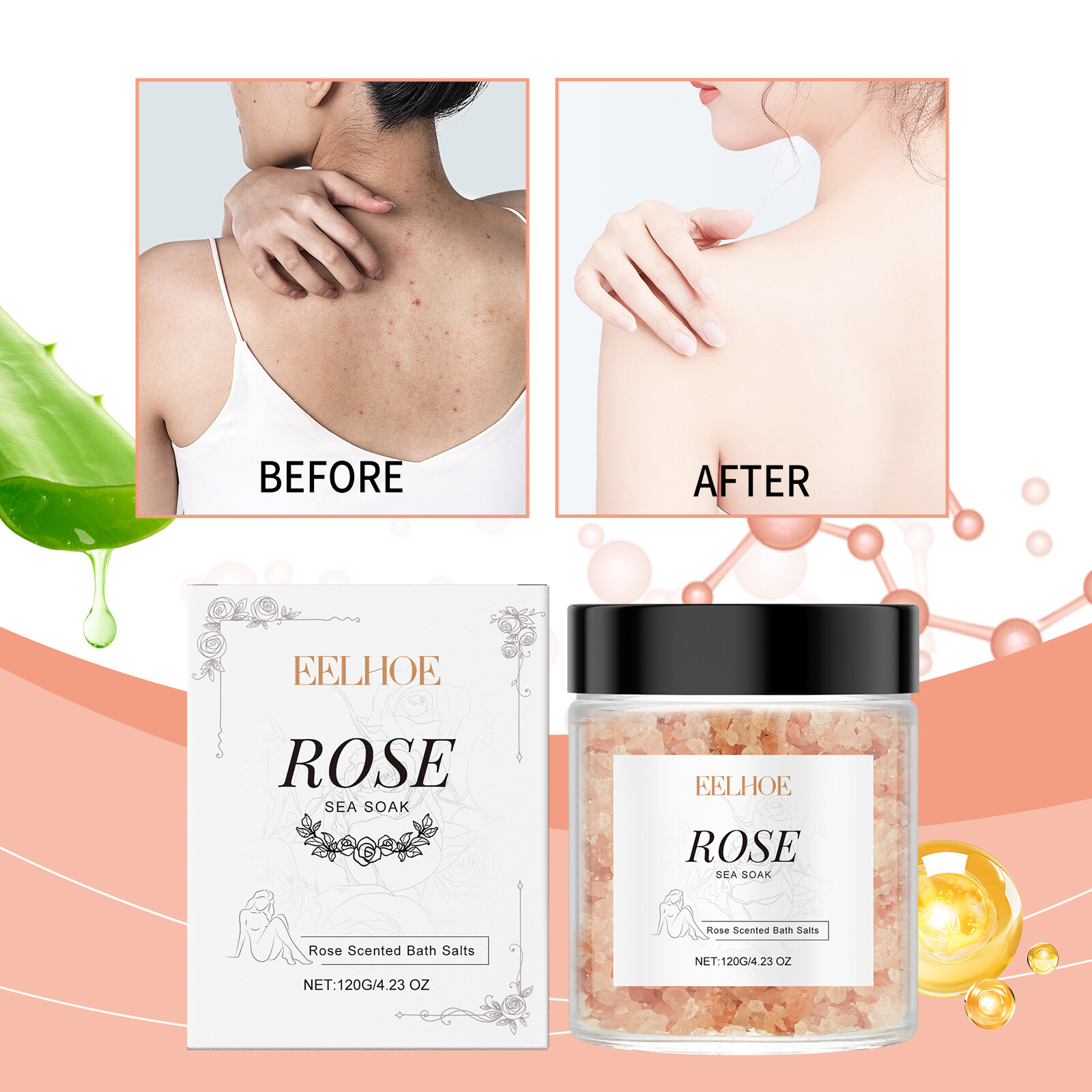 Eelhoe hương hoa hồng Muối tắm dưỡng ẩm và nuôi dưỡng làn da tăng Muối tắm làm sạch sâu lỗ chân lông da nhẹ nhàng