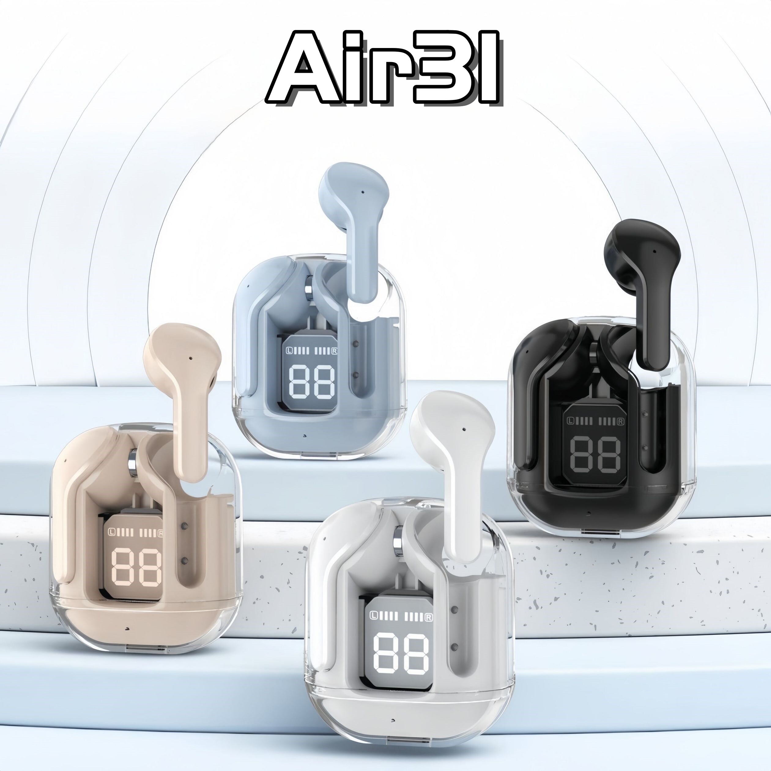 GUIXIA Wireless Bluetooth 5.3 in ear Air31 high-quality transparent headphones with digital battery display