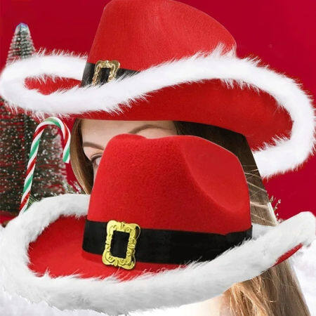 Luminous Cowboy Santa Hats with Feather Trim for Parties