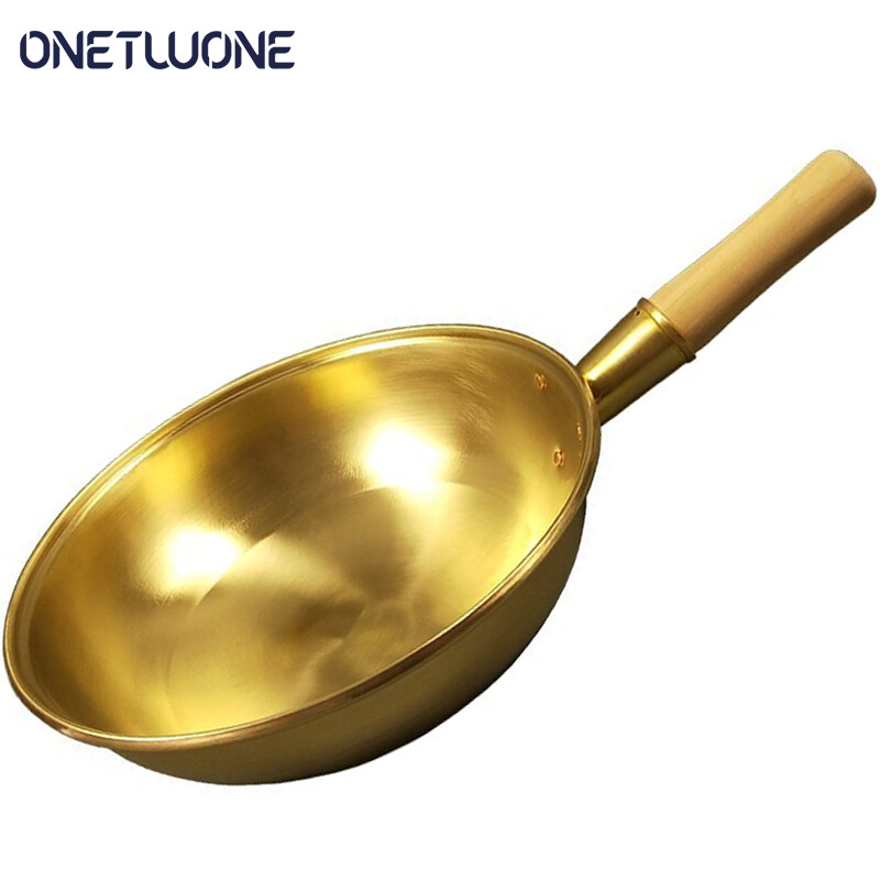 Onetwone 100% Pure Copper Wok Pan Copper Pot Thickened Wooden Handle Frying Pan Brass Frying Pan Cookware ราคา 2,266 บาท*ส่งฟรี
