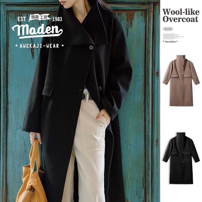 MADEN brand workwear style women youth 2025 winter new retro classic black coat jacket high-end feeling lapel long woolen trench coat ราคา 6,116 บาท*ส่งฟรี