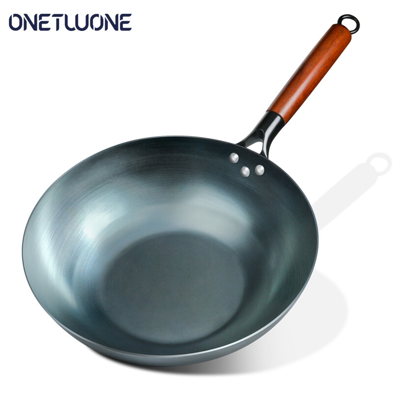 Onetwone chảo sắt 30cm/32cm/34cm chảo phẳng truyền thống trung quốc nồi nung thủ công chảo xào bếp ga cảm ứng