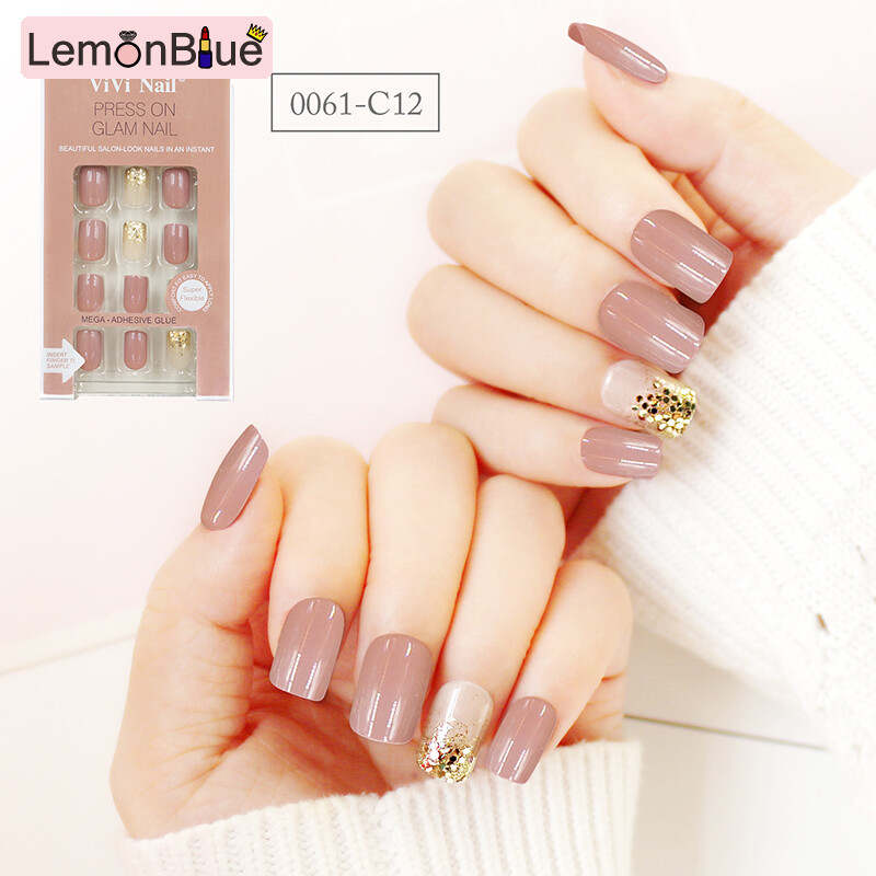 Gambar LemonBlue 24PCS Fake Nails Mid Round Head Sweet Style Full Cover Nails Suitable Fairy Girls Decor Wearable Finished Nails Piece