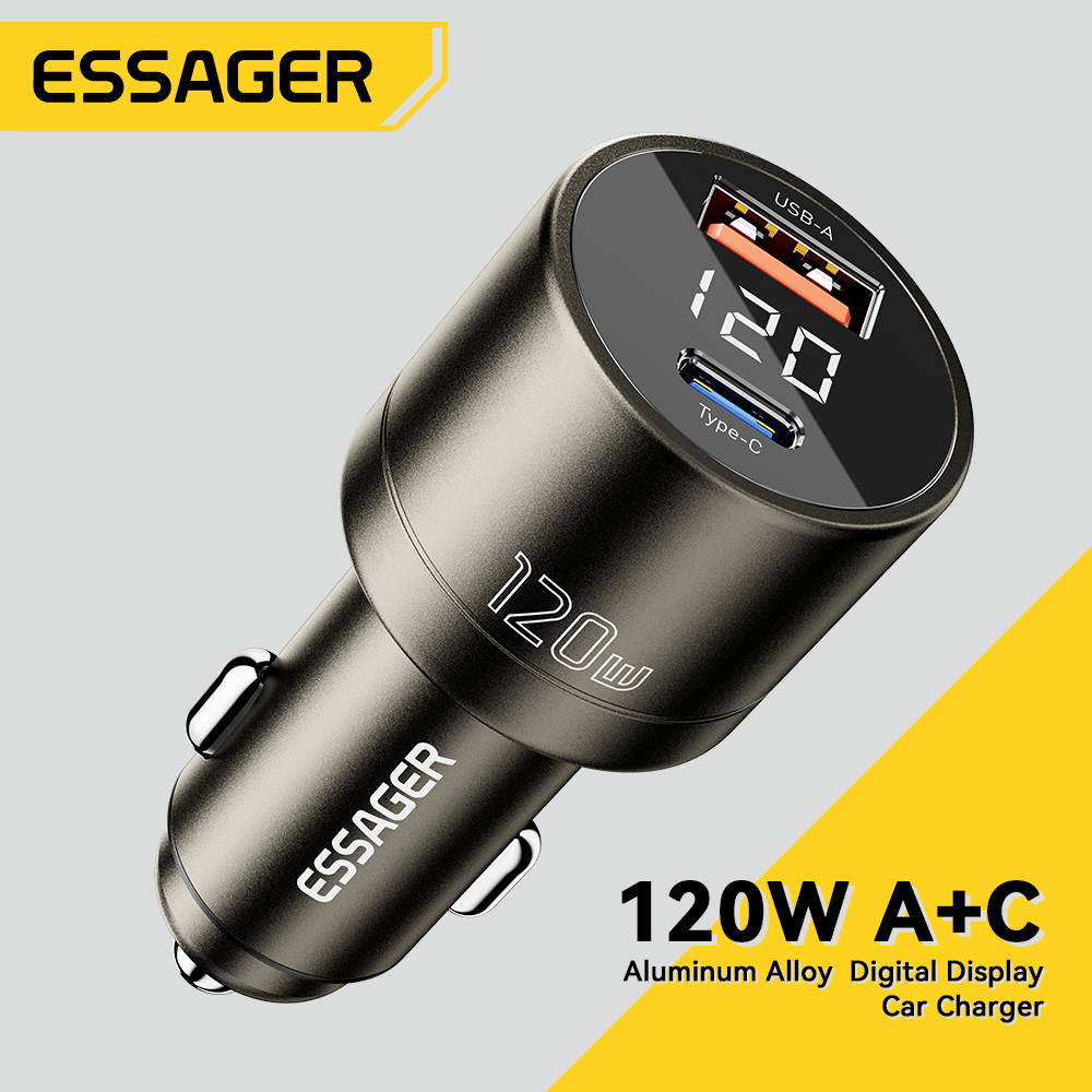 Essager 120W USB Type C A+C Car Charger PD100W QC3.0 Fast Charge Phone Car Charger For Laptop iPhone 14 13 Pro Max Samsung Xiaomi Huawei Mate 60 Pro POCO Oneplus Realme Mobile Phone ราคา 547 บาท*ส่งฟรี