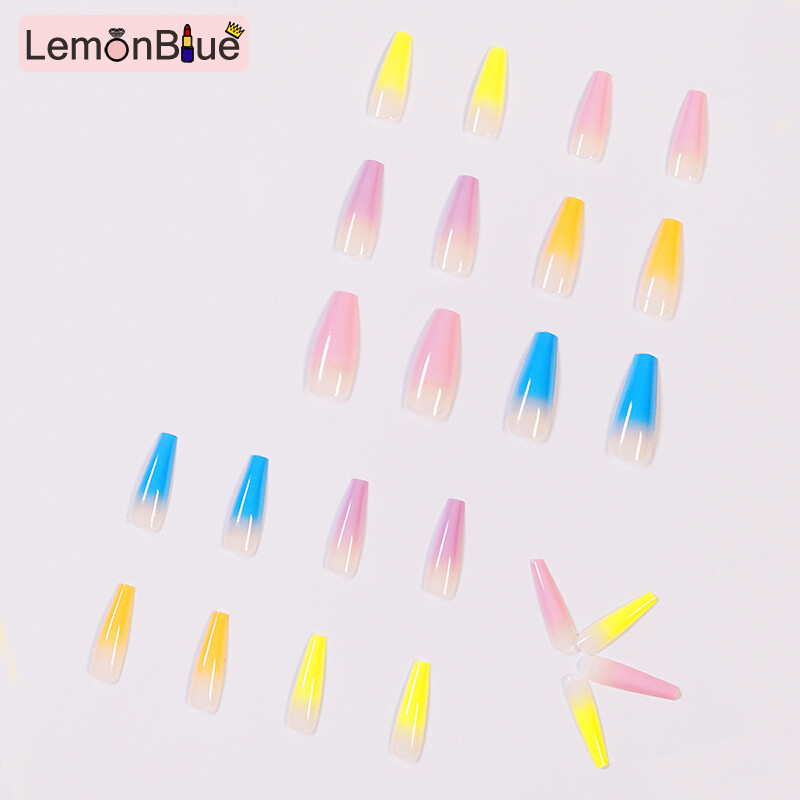 Gambar LemonBlue 24pcs Rainbow Wear Long Paragraph Fashion Manicure Patch False Nails Save Time Wearable Jelly Nail Patch
