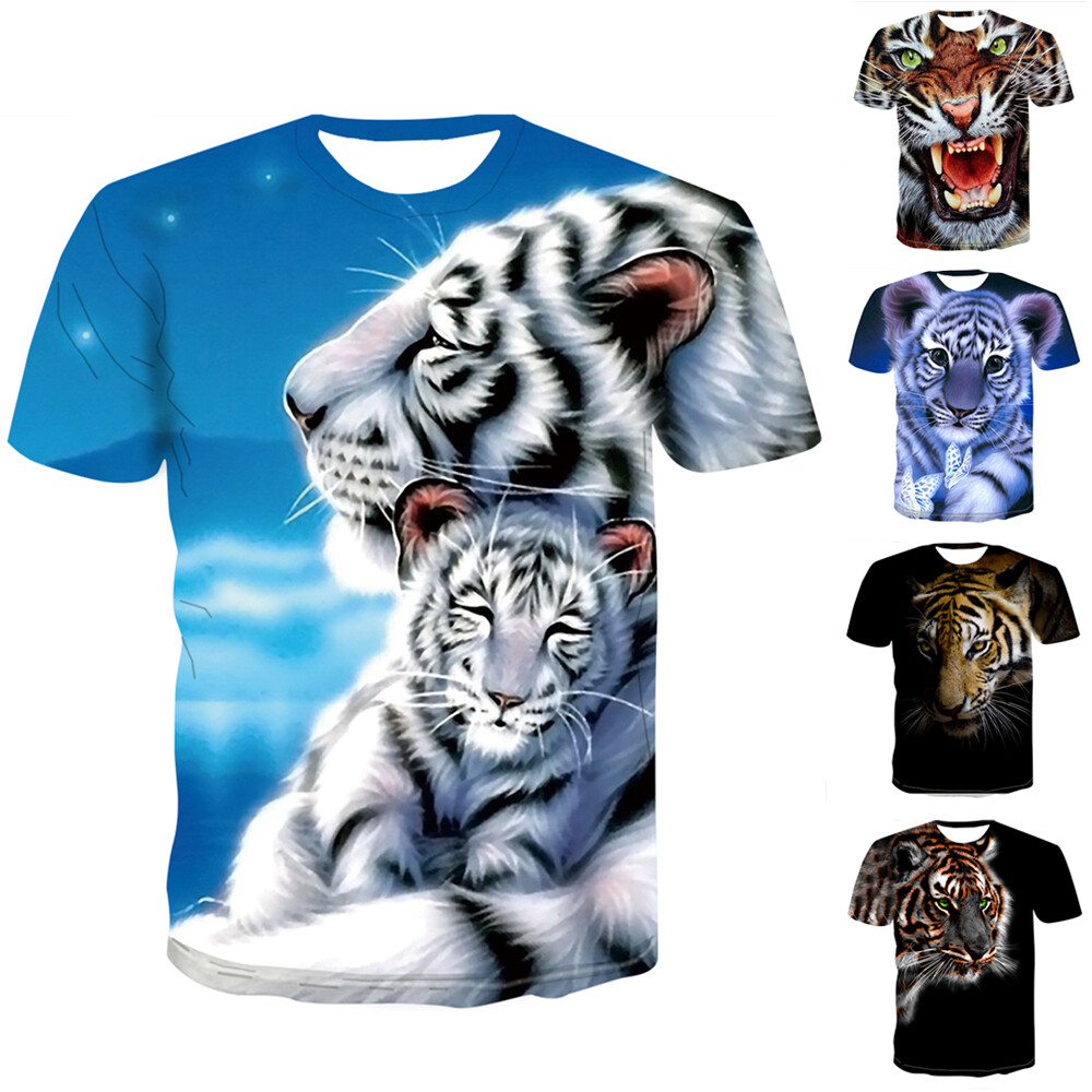 FiveEarl Kids Print 3D Tiger Head Tees Shirts for Youth Boys Girls 4-14 Years