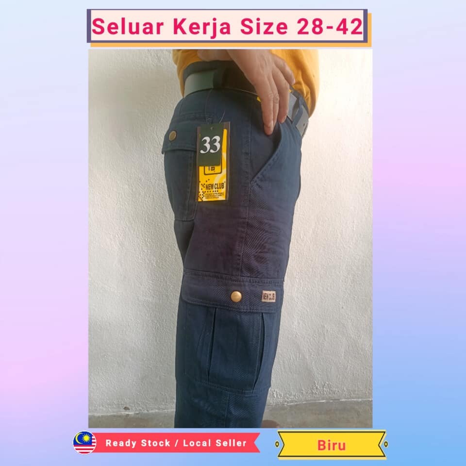 Seluar Kerja Hitam / Biru / Grey Men Cargo Casual Black/ Blue ( 28-42 ) ( Free Sock ) Pocket Working Long Pants .Seluar Kerja Panjang. New Club Brand