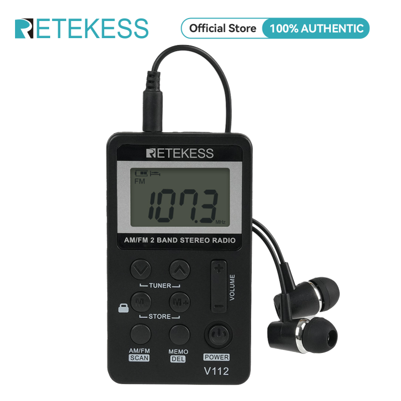 Retekess V112 AM FM Radio Portable Mini Radio with Earphone Pocket Digital Tuning Rechargeable Batteries LCD Display for Walking Jogging