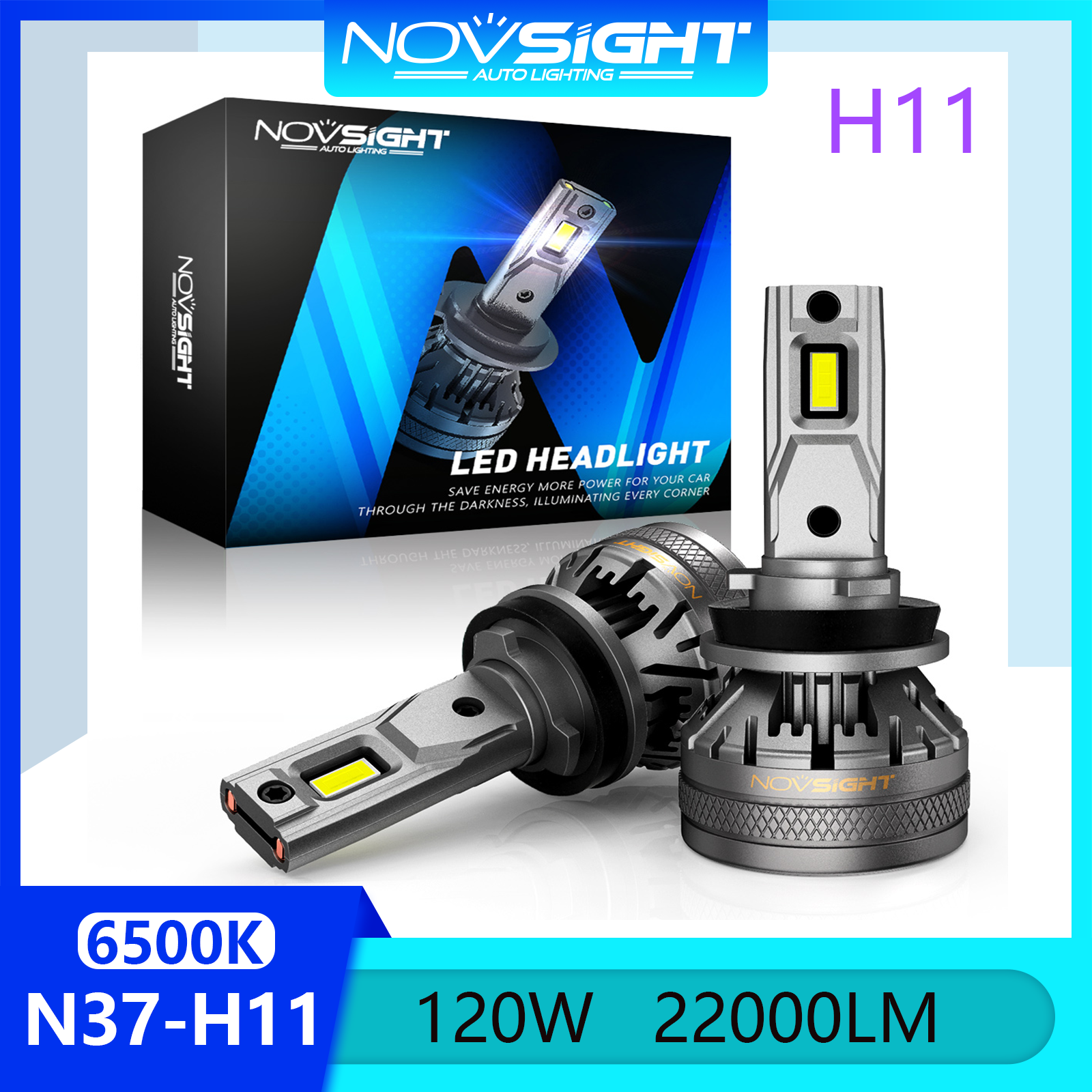 Novsight N37 6500K Đèn pha LED siêu sáng H11 Đèn pha LED Bộ đèn pha Đèn sương mù Chùm sáng cao / thấp 120W 22000LM Cắm và chạy Còn hàng 1 cặp 2 miếng Bảo hành 2 năm Miễn phí vận chuyển