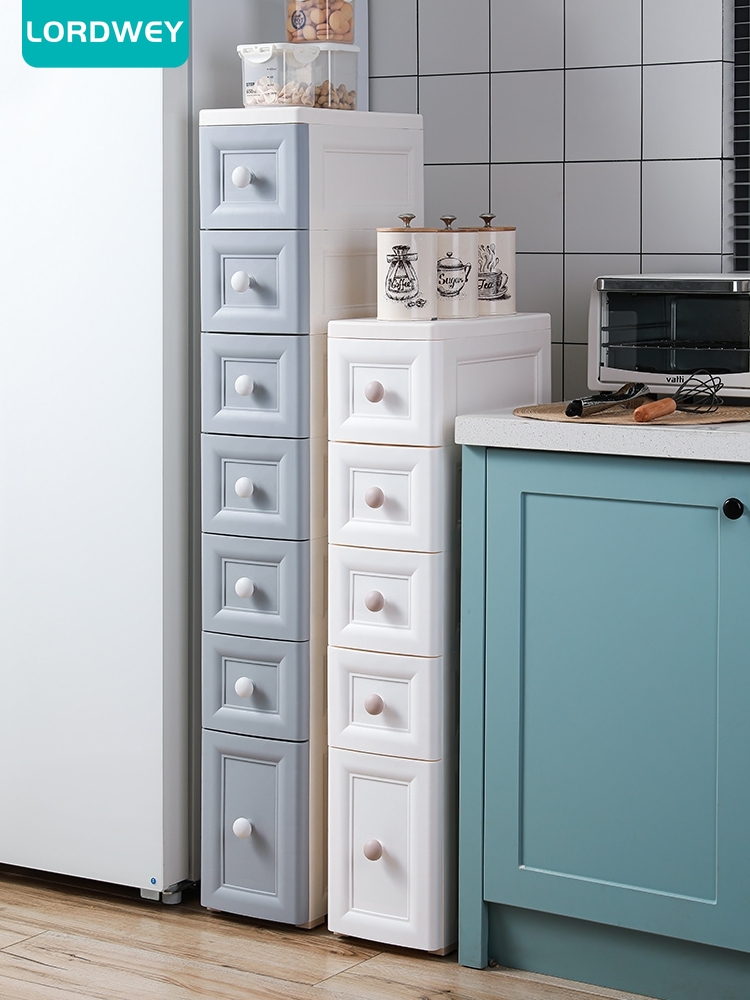 Gambar LORDWEY 15 18cm European Gap Storage Cabinet Drawer Type Kitchen Narrow Gap Rack Bathroom Storage Cabinet Storage Box Build DIY Assemble
