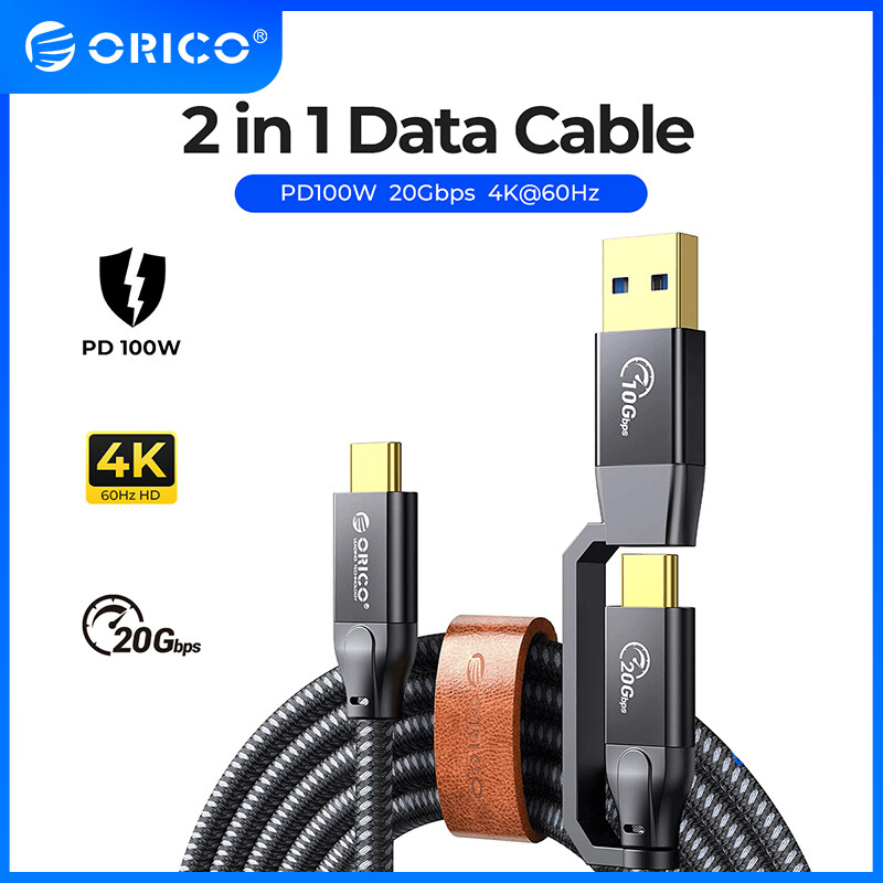 2-trong-1 usb-c để usb c/usb một, orico 20gbps usb c cáp dữ liệu, 100 wát giao hàng điện cáp sạc nhanh 20v 5a cáp dữ liệu truyền
