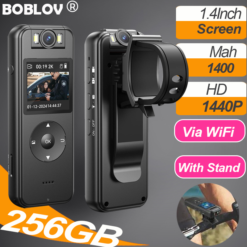 Boblov A27 Portable 2K Action WiFi Body Mini Camera 1.4 Inch With Night Vision Motion Detect 256GB DVR Video Recorder 1400Mah BodyCam Camcorder Motorcycle Bike Dash Cam for Vlogging ราคา 1,999 บาท*ส่งฟรี