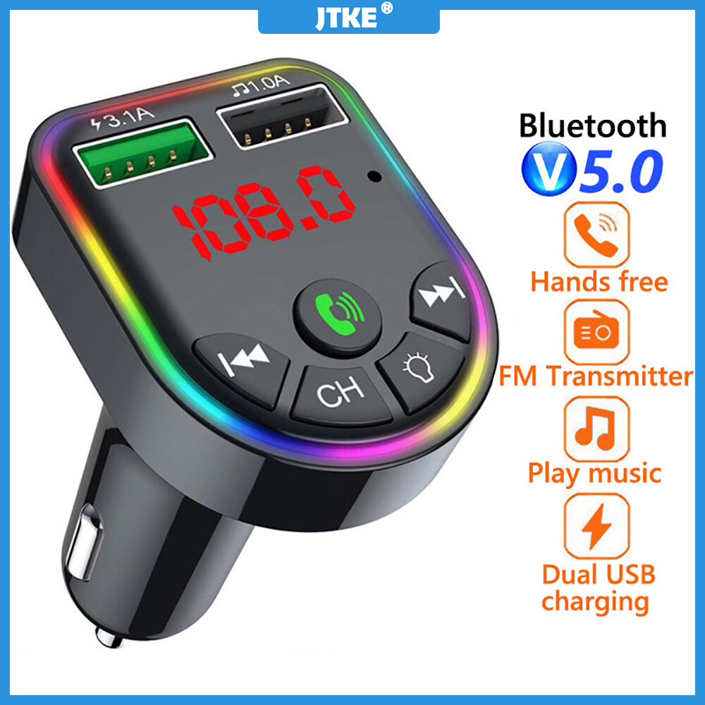 JTKE Bluetooth 5.0 Bộ Phát Sóng FM Ánh Sáng Môi Trường Máy Nghe Nhạc MP3