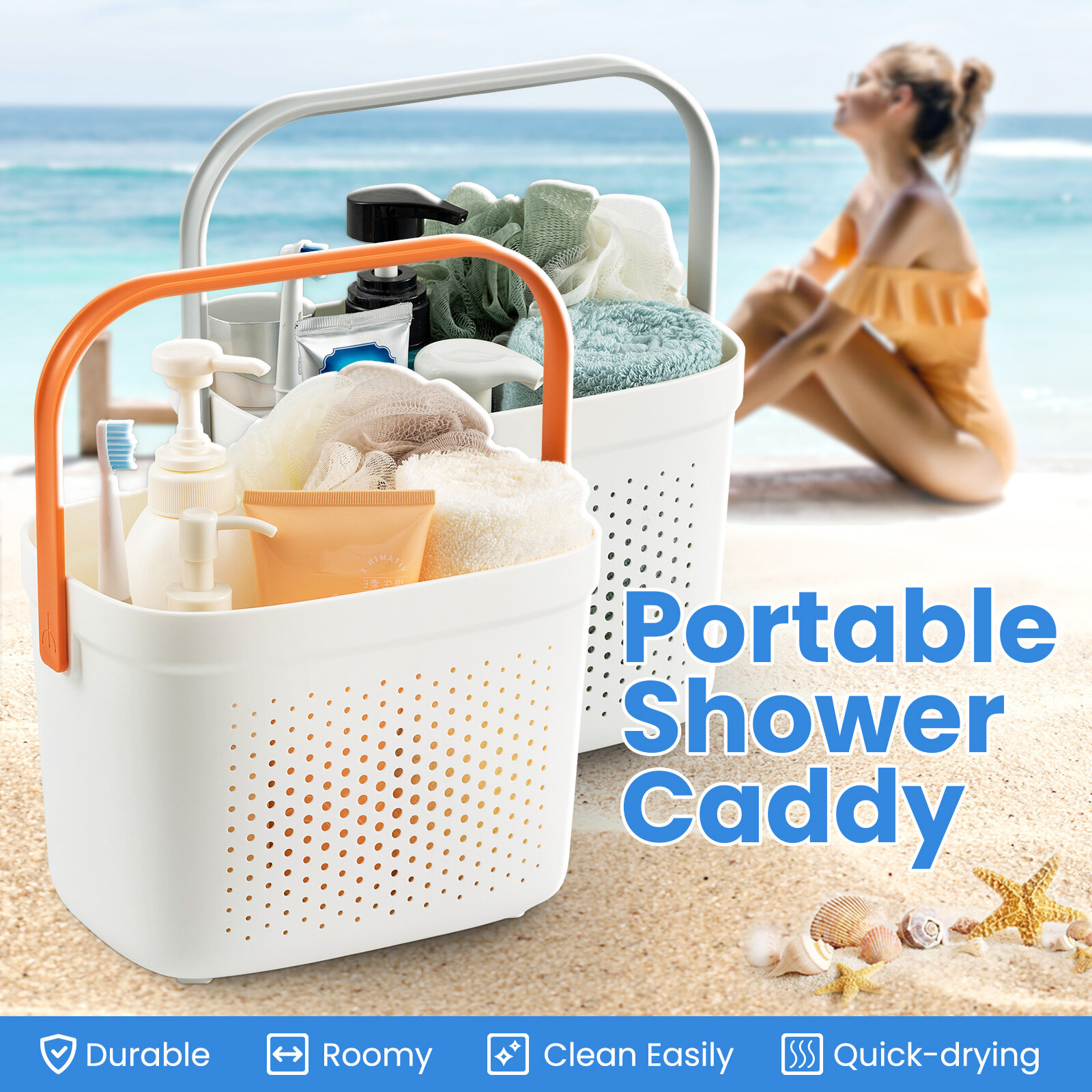 TAILI 2pcs Portable Shower Caddy Basket Tote, Plastic Shower Basket with Handle, Dorm Room Essentials Toiletry Caddy for Dorm College Bathroom Cleaning Camping ราคา 109 บาท*ส่งฟรี