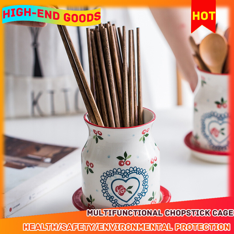 Gambar European style Creative Ceramic Chopsticks Cage Draining Chopsticks Bucket Household Tableware Storage Box Chopsticks Tube