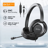 EKSA H27 Open Ear Office Headset USB-A/Type C Wired Headphones with Noise Cancelling Mic ENC for PC/Phone