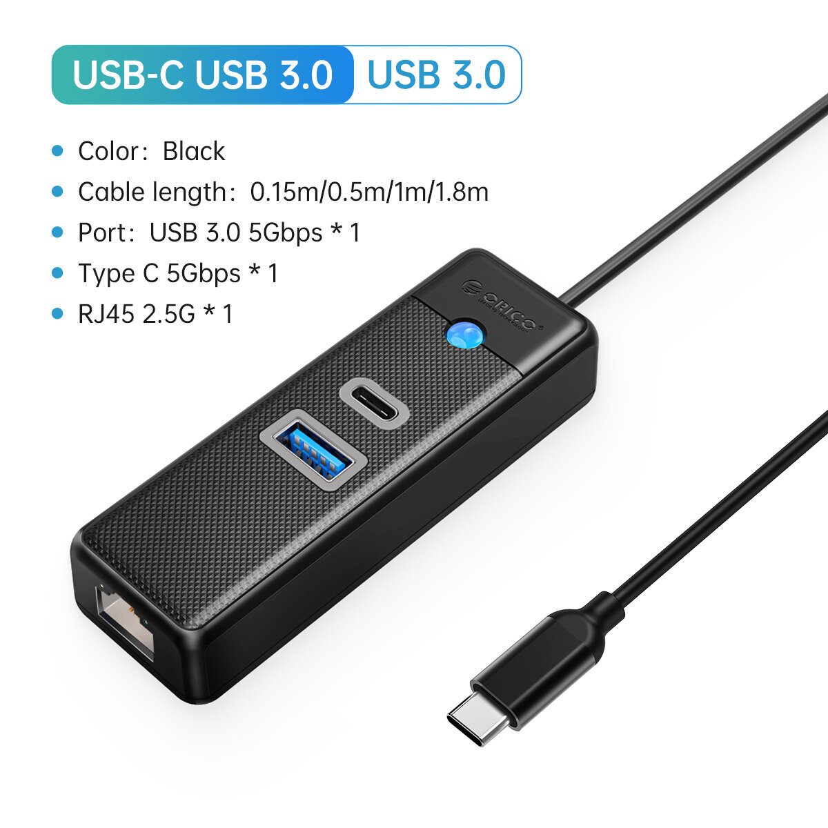 ORICO Bộ chuyển đổi Ethernet USB để 2500mbps Bộ chuyển đổi mạng RJ45 2.5g Mạng LAN có dây Bộ chuyển 