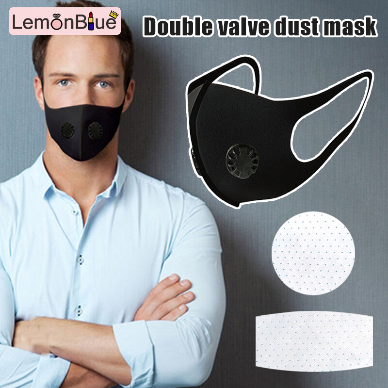 Gambar LemonBlue Reusable Cycling Face Covers Double Breathing Valves Mouth Covers Comfortable Anti fog Dust proof Sponge Covers for Women Men