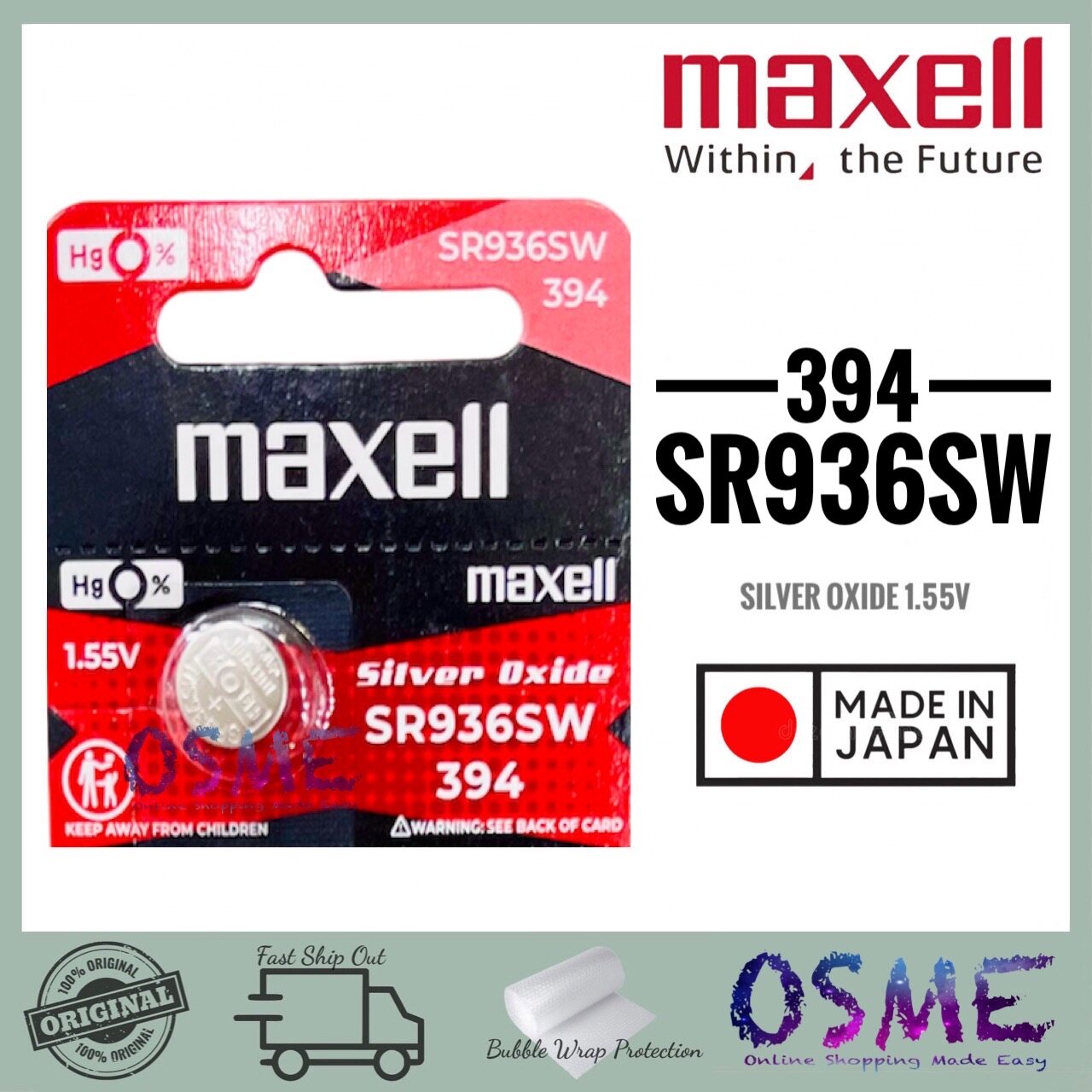 Maxell Battery 394 Sr936sw Maxell SR920SW 371 Silver Oxide Battery JAPAN  (100% Genuine