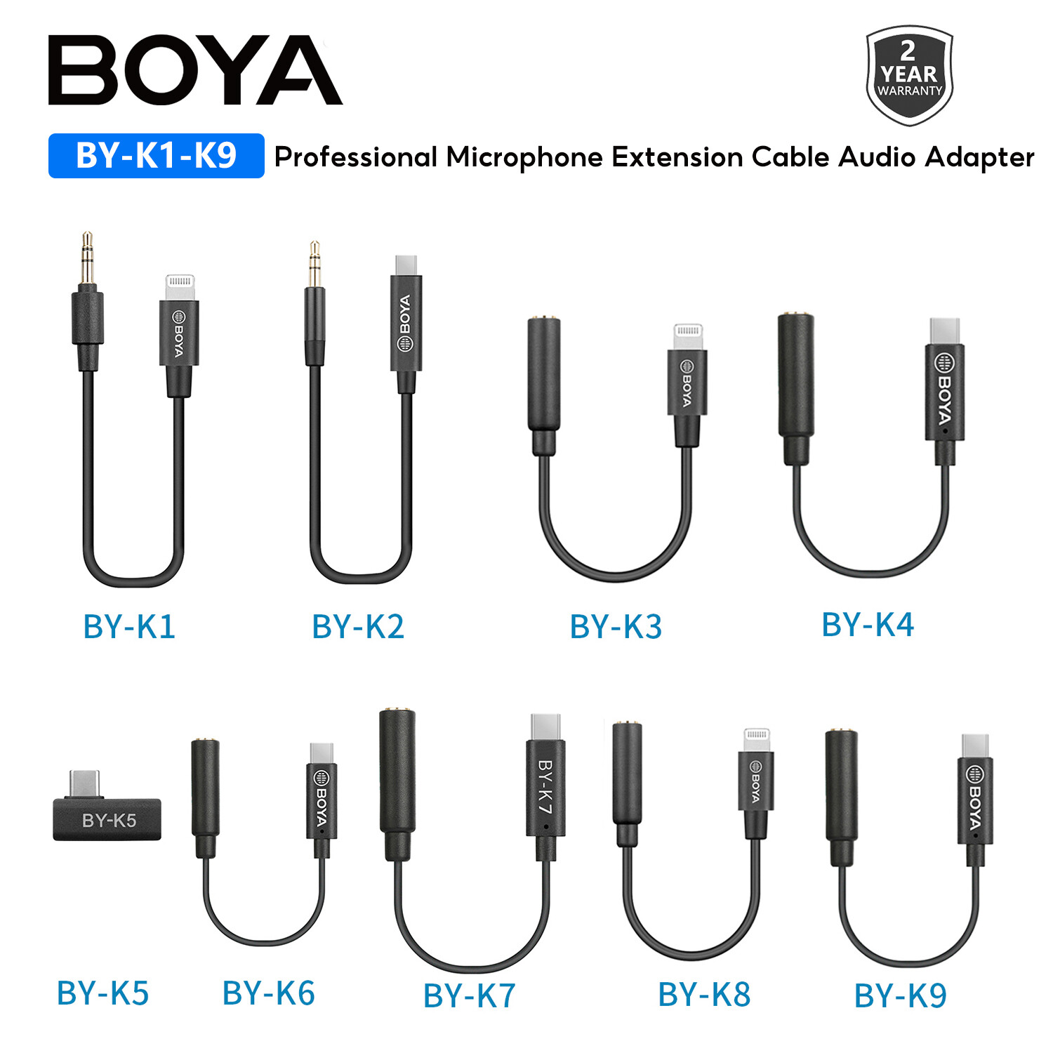 Boya BY-K1-BY-K9 loạt đầu chuyển âm thanh cáp cho mic-rô không dây iPhone iPhone 15 điện thoại thông minh Android DSLR máy ảnh DJI Osmo™Hành động 1