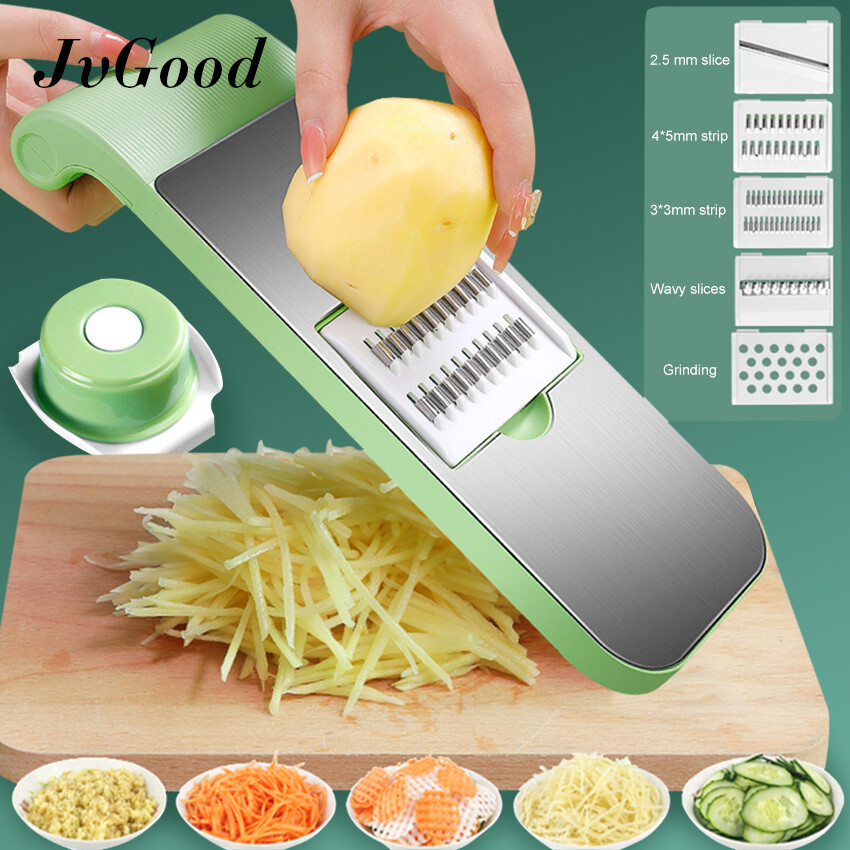 Jvgood dụng cụ cắt thái rau củ dụng cụ nạo dụng cụ cắt thái thực phẩm bộ dụng cụ bảo vệ tay dụng cụ nhà bếp dụng cụ nhà bếp phụ kiện lưỡi dao không gỉ sét bằng thép không gỉ với 5 lưỡi dao có thể tháo rời và hộp đựng