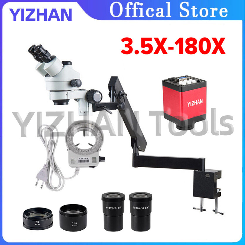 3.5X-180X Stereo Trinocular Microscope+ HDMI VGA 13MP Video Camera Articulating Arm Pillar Clamp For PCB Repair WF20X Eyepieces ราคา 6,899 บาท*ส่งฟรี