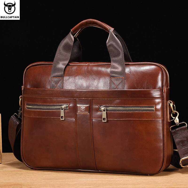 BULLCAPTAIN Men Briefcase Bag High Quality Business Leather Shoulder