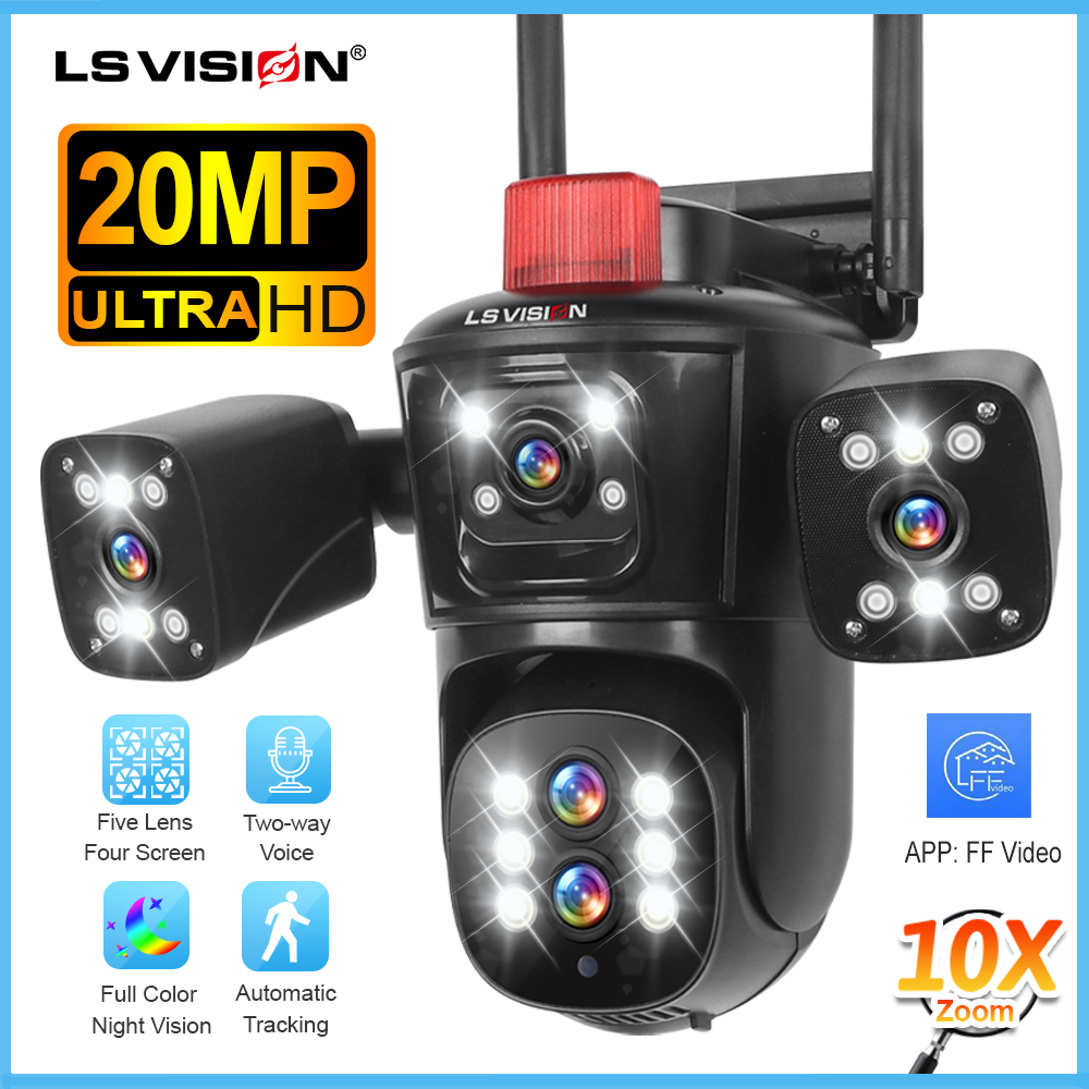L S VISION 10K 20MP 5-Lens 4-Screen WiFi CCTV Camera Wireless Three-way Video 10X Hybrid Optical Zoom PTZ Humanoid Tracking Home Security Camera Outdoor Waterproof Full Color Night IP Cameras ราคา 2,215 บาท*ส่งฟรี